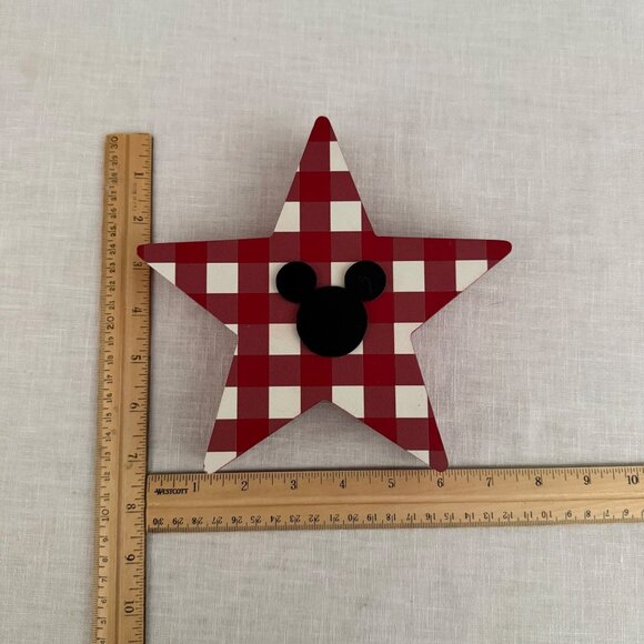 Disney Mickey Mouse Red and White Buffalo Plaid Wooden Star Decor Cottagecore - Picture 3 of 8